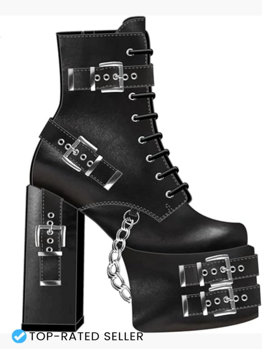 Gothic Silver Eyelets Buckles Lace Up Platform Ankle Boots Punk Chunky Heel